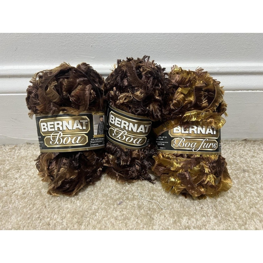NWT Bernat Boa Accent Yarn - LOT OF 3 Skeins - 2 Hawk, 1 Sable - 1.75oz, 71 yds